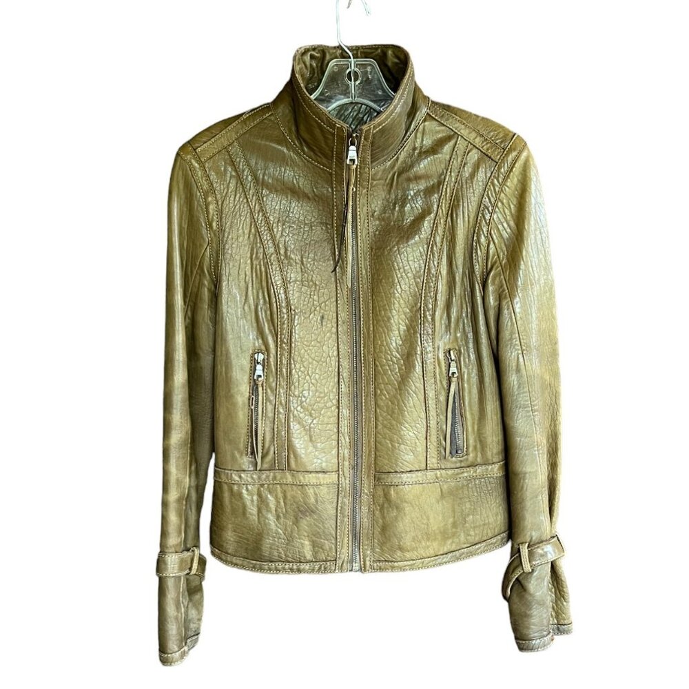 Marc New York Women's Soft & Supple Olive Brown Leather Full Zip Jacket, Size SP
